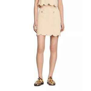 Sandro Bamba Wavy Knit Mini Skirt Beige  Pointelle Scalloped Chic 36 EU/2-4 US